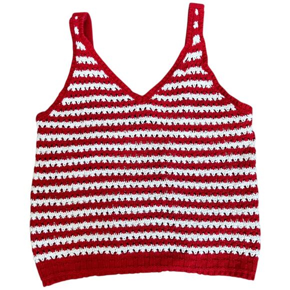 Freshman Red and White Crocheted Crop Top Women’s Size Large Y2K - Picture 3 of 8
